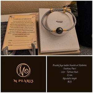 M Pearls Braided Leather Bracelet with Tahitian Black Pearl